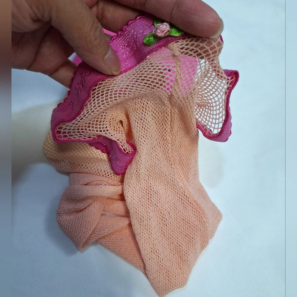 Vintage Betsy Johnson Tights Low-Rise Pink Peach FishNet Stocking Discontinued